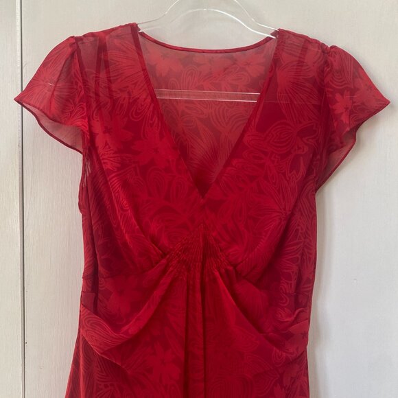 Liz Claiborne Chiffon V-Neck Layered Hem Red Dress Size 10 - Picture 2 of 7